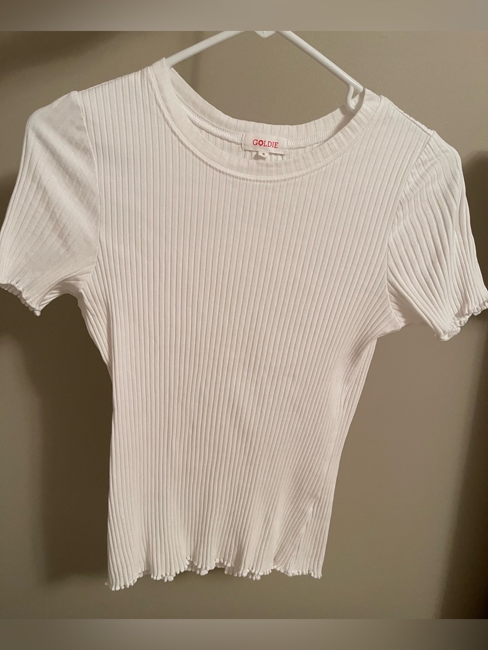 Goldie Women’s White Ribbed Short Sleeve Tee Sz. Small